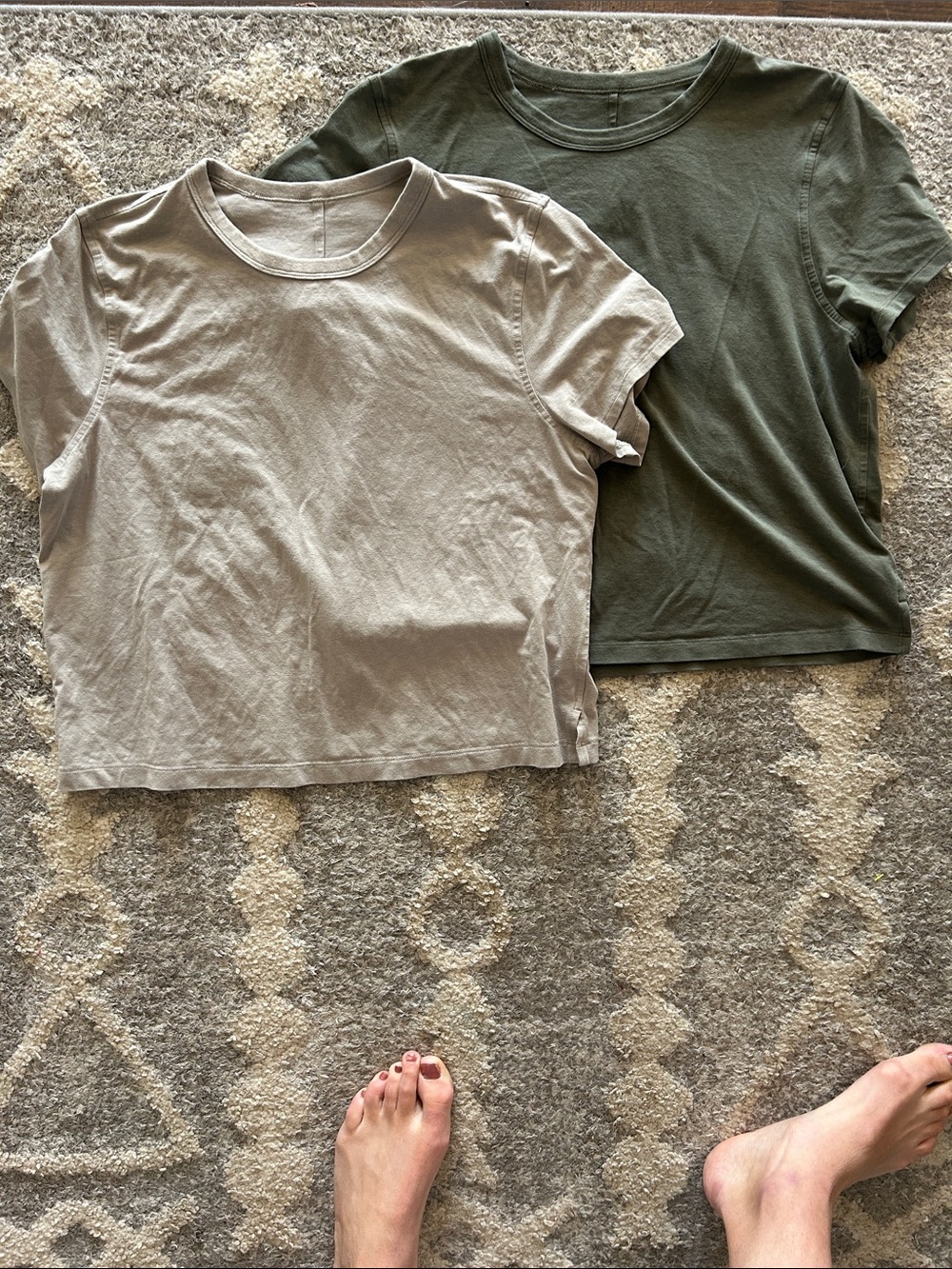 lululemon athletica Short Sleeve Crew Tees - Olive Green & Light Taupe